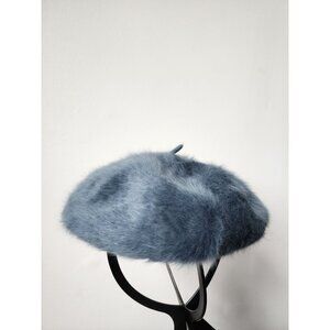 Bronte blue angora fur beret hat OS